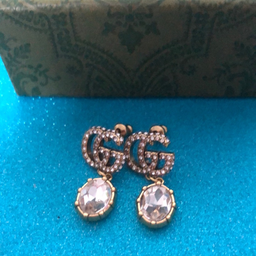 Gucci Double G Earring antique Gold Crystal stud